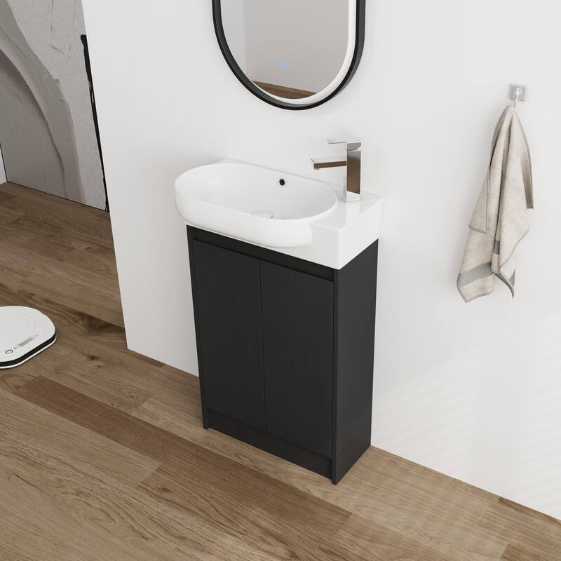 BNK 16''/23'' Bathroom Vanity with Sink, Freestanding/Floating Bathroom Vanity with Soft Close Doors & Shelf ﻿ - 22.8''W - Black