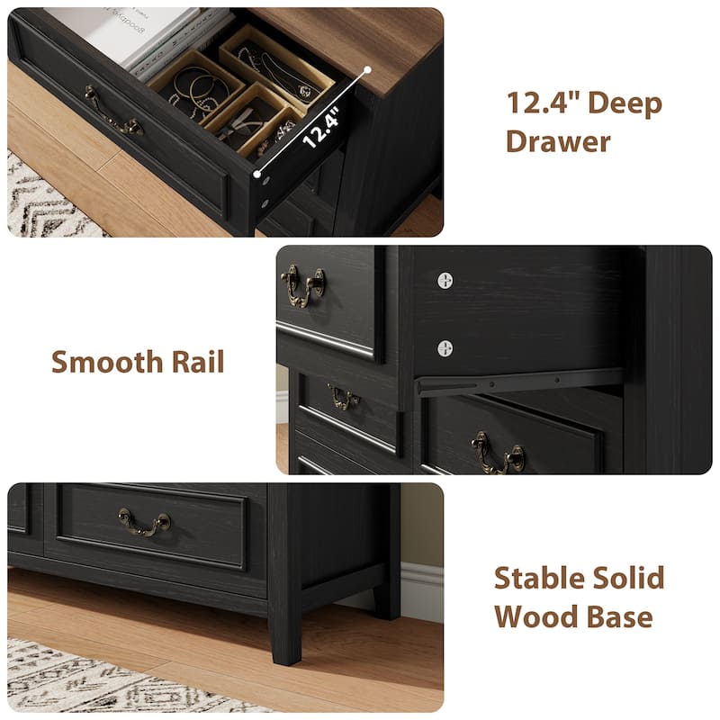 Farmhouse 6 Drawer Dresser for Bedroom, Vintage Dresser with Antique Handles