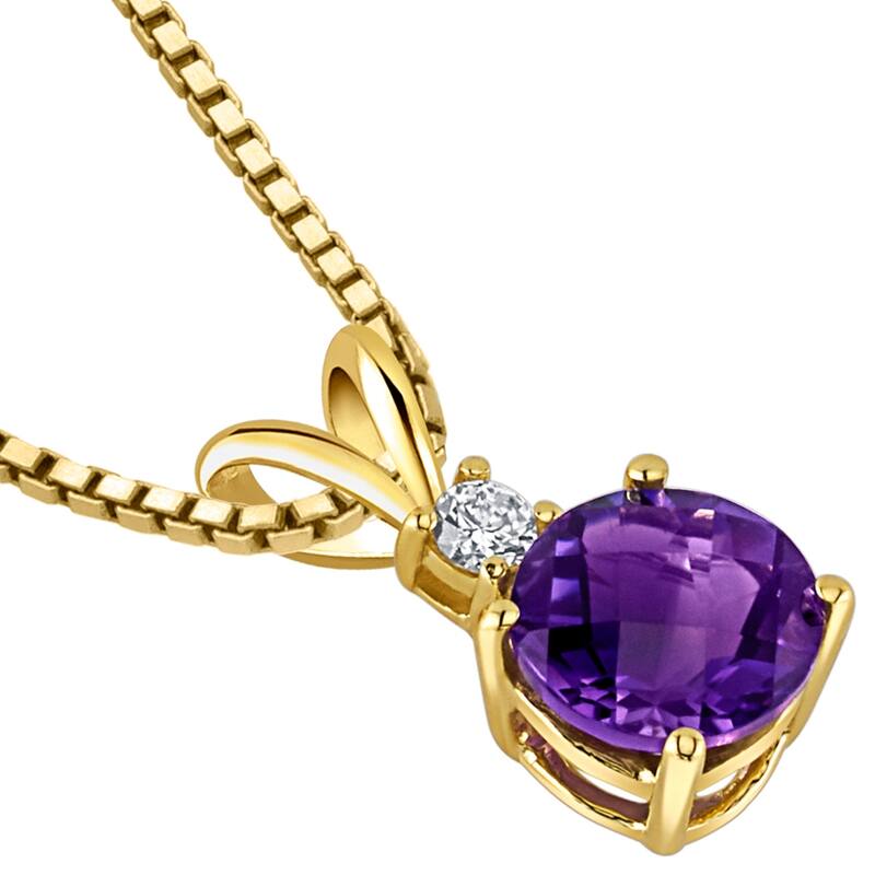 1 ct Round Amethyst and Diamond Pendant in 14k Yellow Gold
