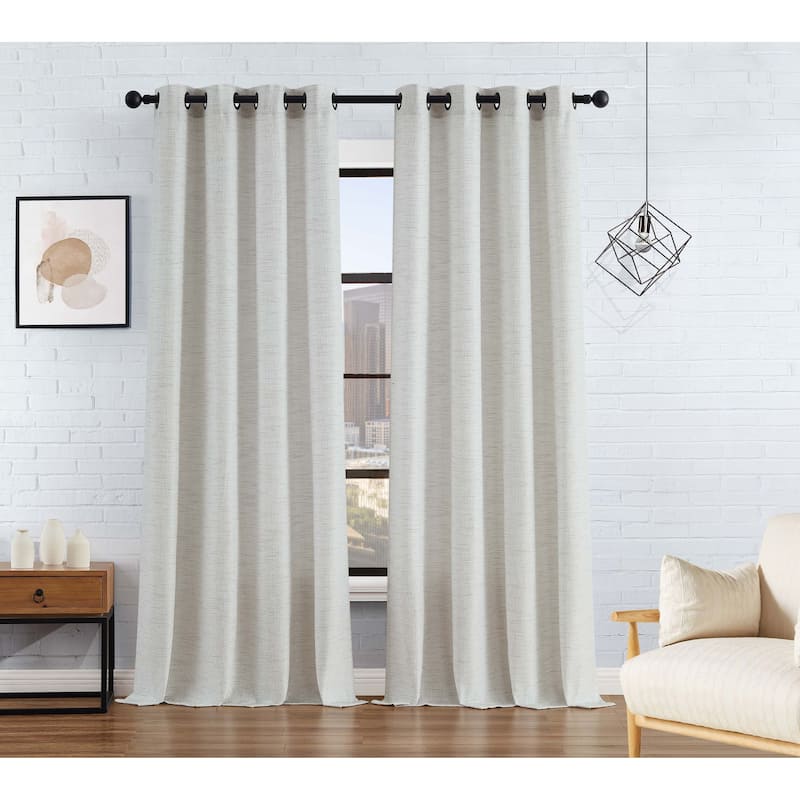 Lucky Brand Sierra Textured Light Filtering 52" x 84" Grommet Window Curtain Panel Pair with Tiebacks, Grey - 104" x 84"