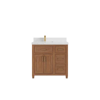 Willow Collections 36 in. W x 22 in. D Santa Monica Teak Left Offset Sink Bathroom Vanity with Countertop