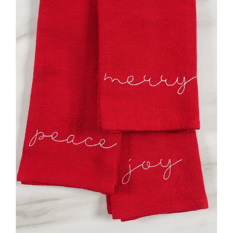 Kitchen Towels Holiday Red Embroidered Monaco - Peace (Set of 4) - 28" x 18"