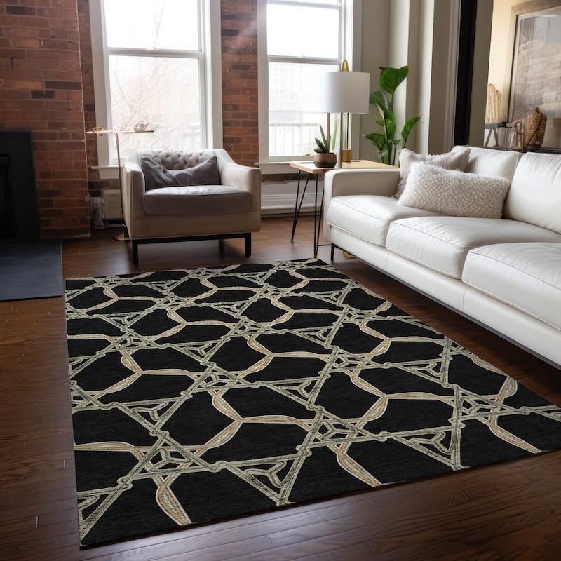 Machine Washable Indoor/ Outdoor Transitional Links Chantille Rug