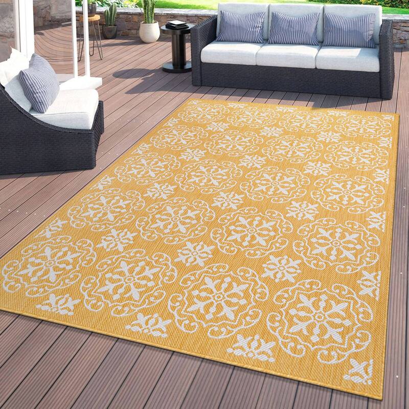 World Rug Gallery Transitional Geometric Textured Flat Weave Indoor/Outdoor Area Rug