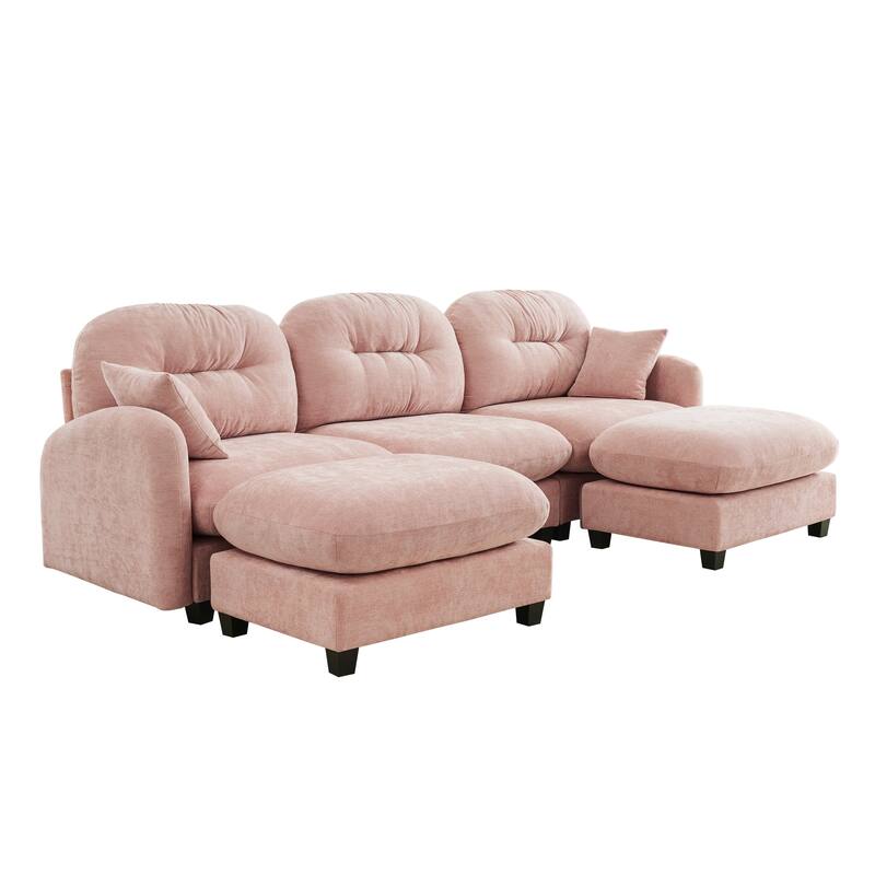 GDF Studio - Nina Modular Modern Chenille U-Shaped Sectional Sofa with Ottoman and 2 Soft Throw Pillows
