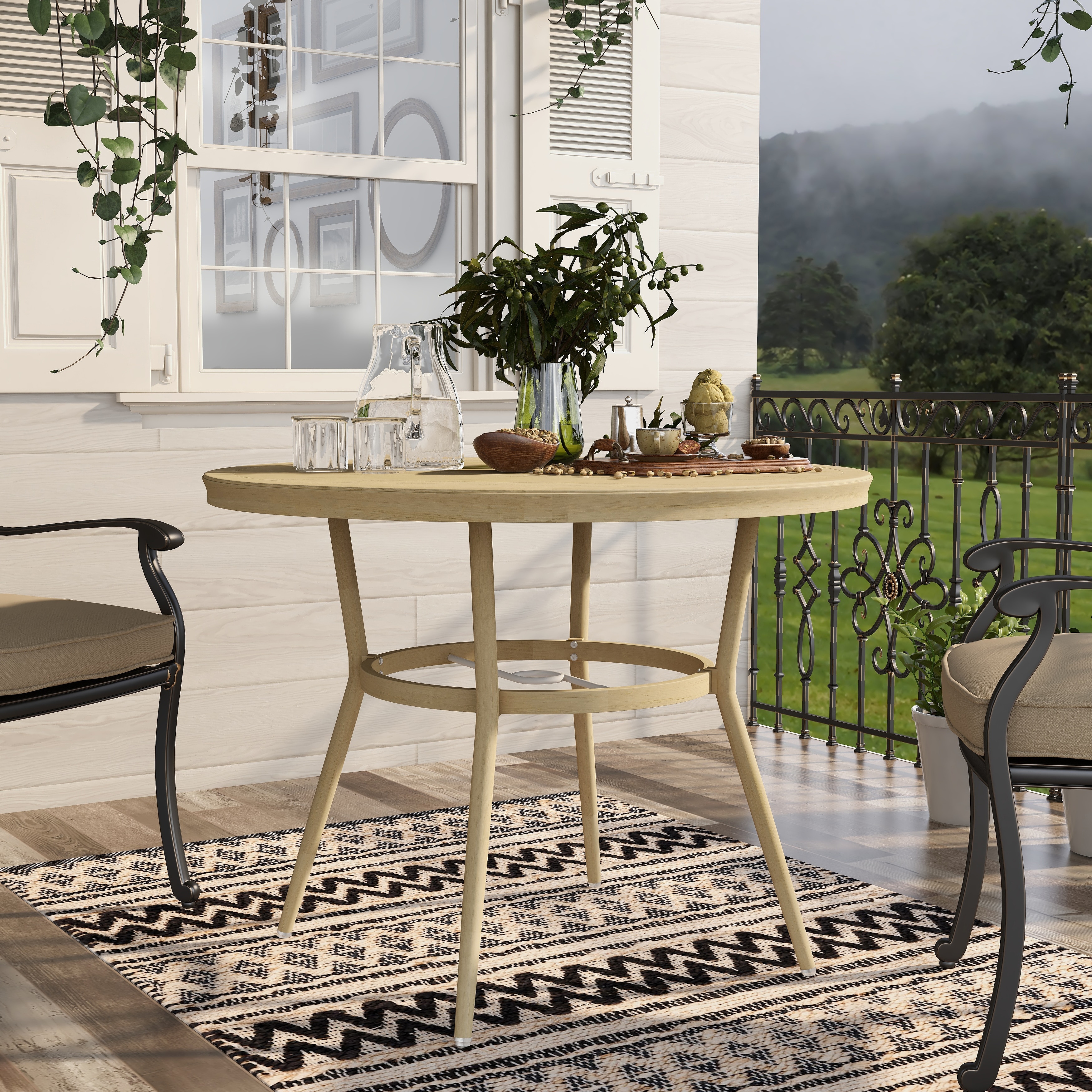 Furniture of America Ariel Natural Tone 40-inch Metal Round Patio Dining Table - 40-inches