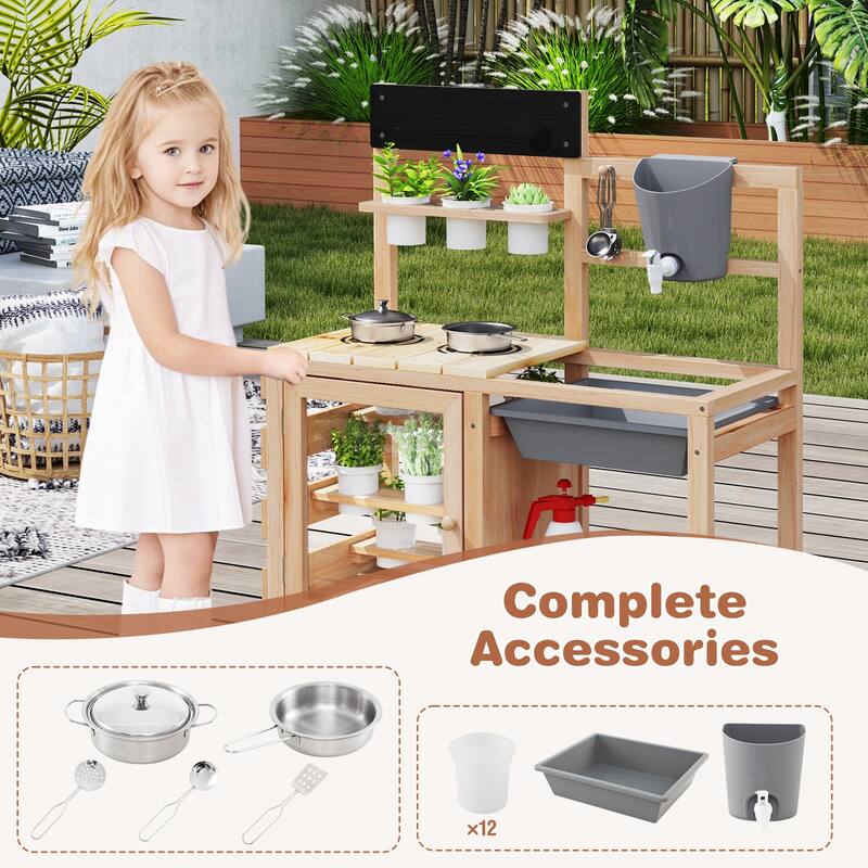 Gymax Mud Kitchen Kids Pretend Play Kitchen Toy Set Outdoor Wooden