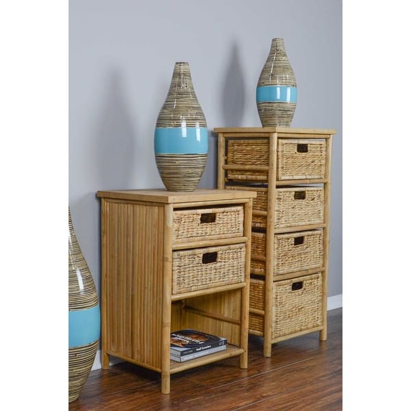 Shop Open Sided Bamboo Storage Cabinet W 4 Hyacinth Baskets
