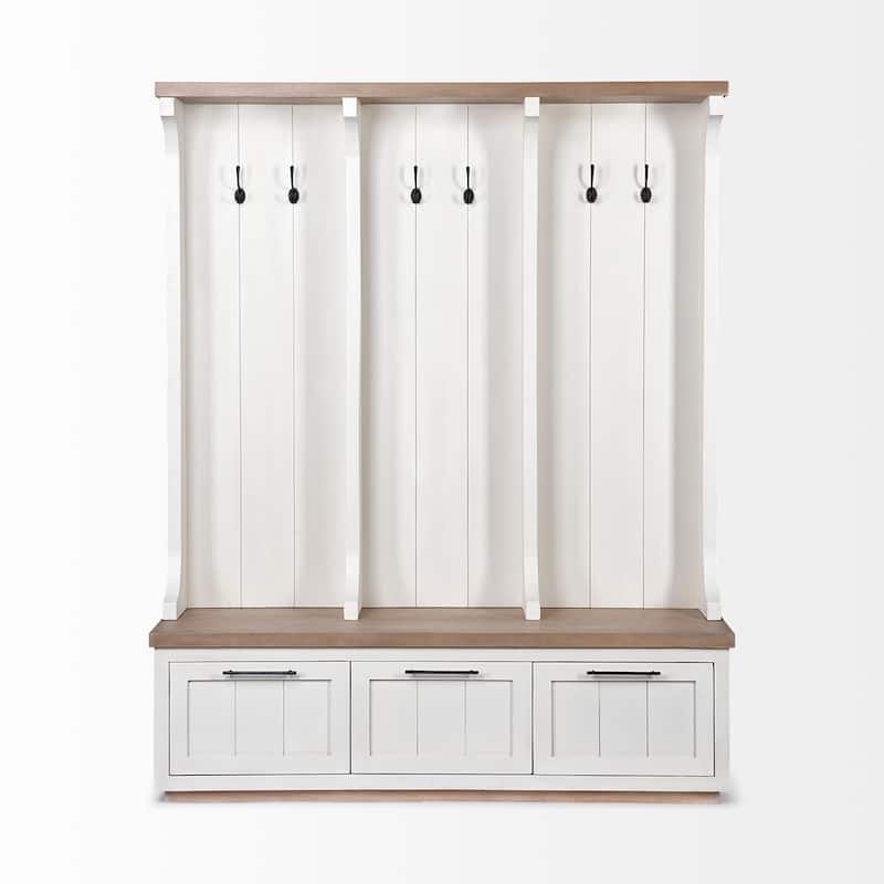 Fairview IV White & Light Brown Solid Wood w/ 3 Drawers Hall Tree - Whitie & Light Brown