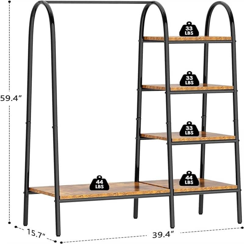 Metal Garment Rack with 4-Tier Wood Storage Shelves - 15.75"D x 39.4"W x 59"H