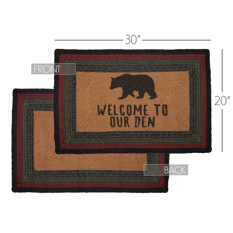 Wyatt Stenciled Bear Jute Rug Rect Welcome to Our Den w/ Pad 20x30