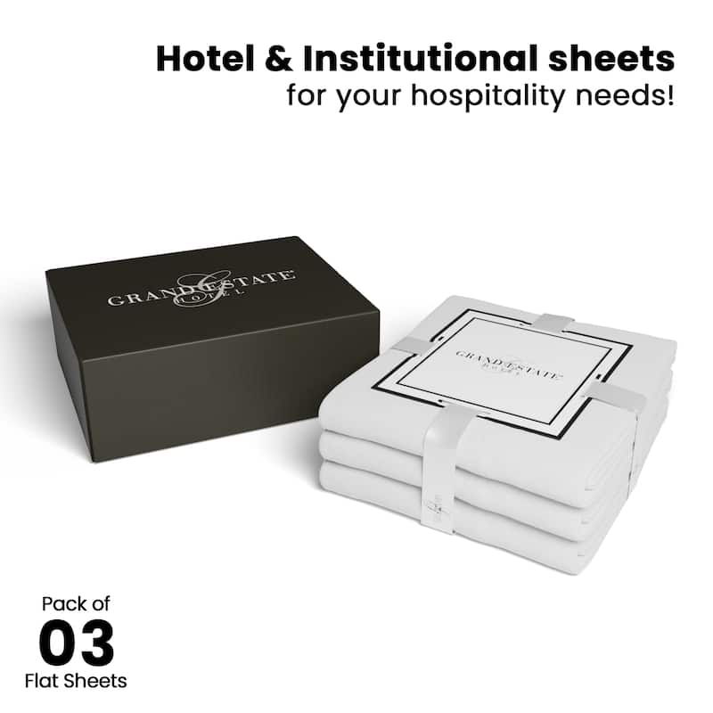 Grand Estate Hotel 100% Cotton 265 TC Super-Soft Flat Sheet Set, White