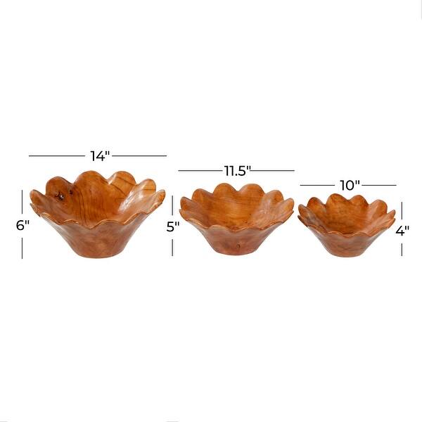 Brown Teak Wood Handmade Floral Decorative Bowl Decorative Bowl (Set of ...
