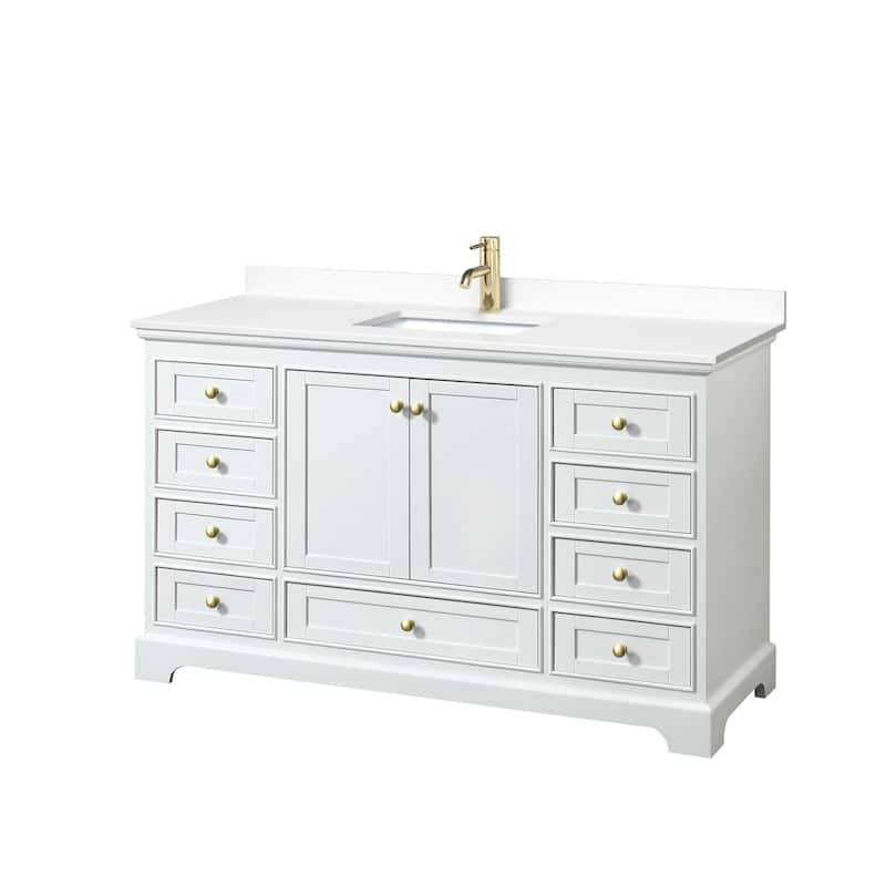 Wyndham Collection Deborah 60" Free Standing Single Basin Vanity Set - White / White Cultured Marble Top / Brushed Gold