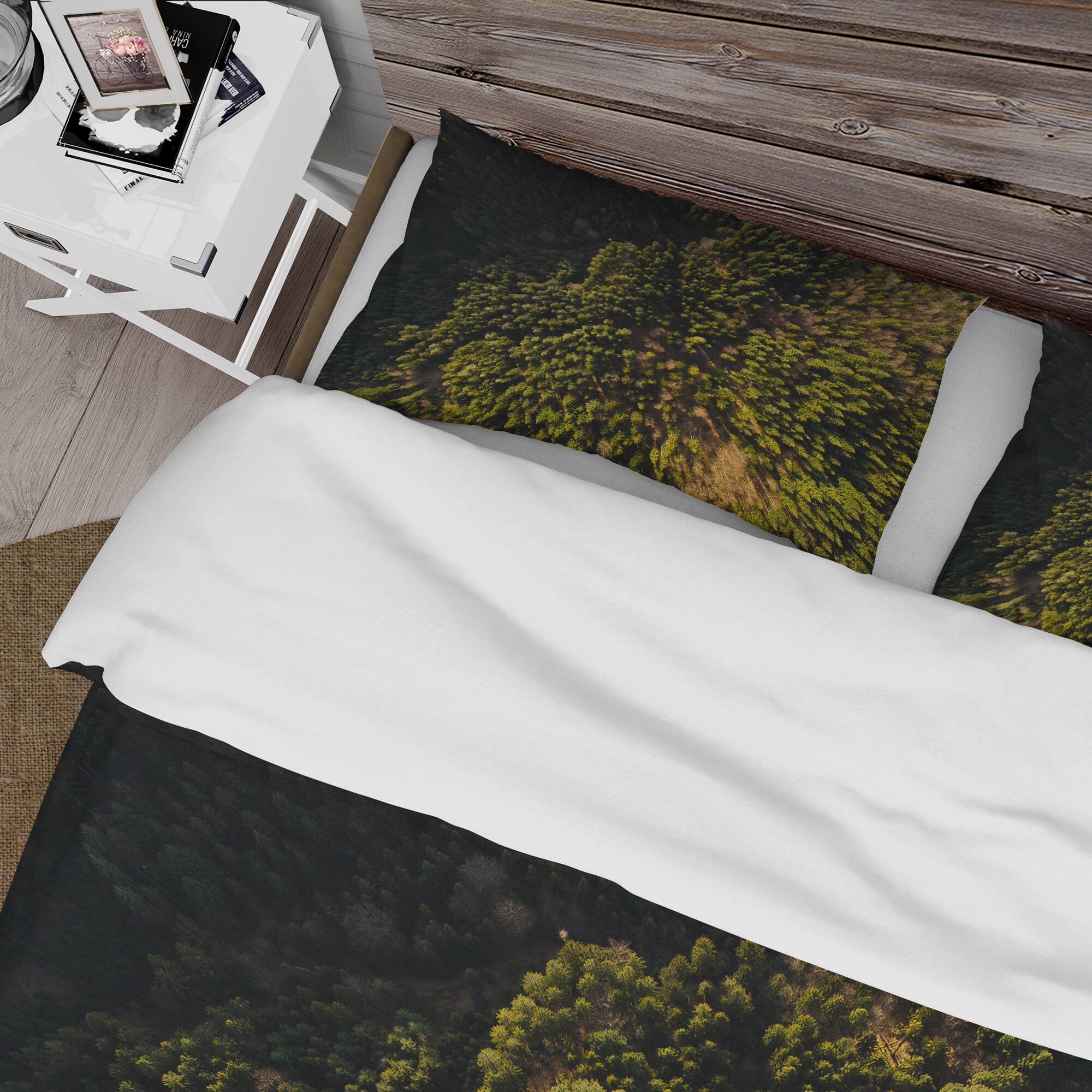 Designart 'Arial View Of Green Woods' Lake House Duvet Cover Set Bed