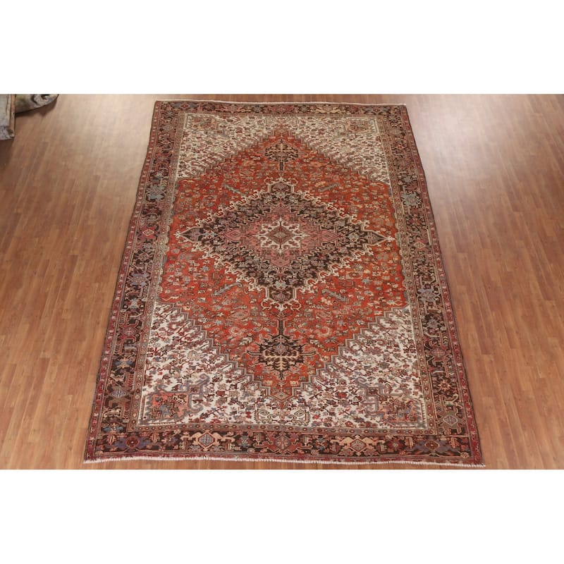 Hand Knotted Oriental 100% Wool Carpet Traditional Medallion Red Heriz Area Rug - 12' 10'' X 9' 7''