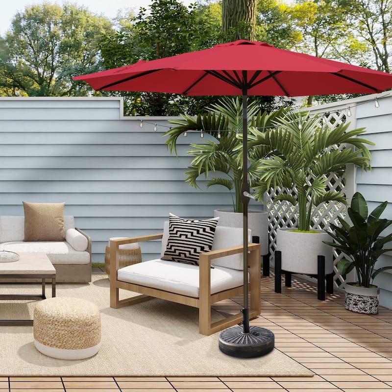 Lopes 9-foot Patio Umbrella with Bronze Finish Base Weight Stand Included - Red
