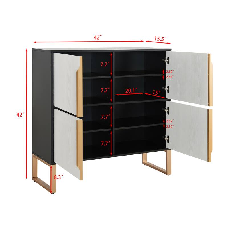 Four-Door Storage Cabinet, 42" Buffet Cabinet with Metal Base Handles, Sideboard Coffee Bar Cabinet with 4 Doors