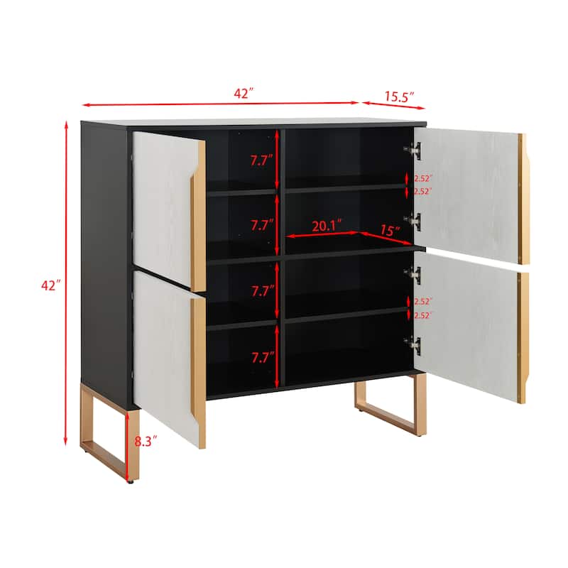 Roomfitters Four-Door Storage Cabinet, Metal Base Sideboard, Buffet Pantry, Modern Black White, Kitchen Dining Room