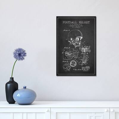 iCanvas "Football Helmet Charcoal Patent Blueprint" by Aged Pixel Canvas Print