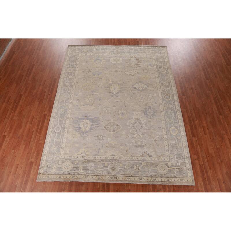 Hand Knotted Oriental 100% Wool Carpet Transitional All-Over Beige & Ivories Oushak Area Rug - 11' 8'' X 8' 9''