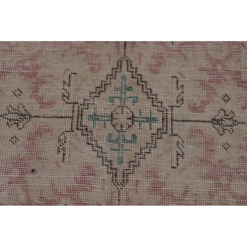 Geometric Beige Tabriz Persian Vintage Rug Hand-Knotted Wool Carpet - 7'10" x 11'0"