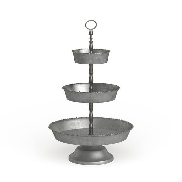 slide 16 of 21, Grey Metal 3 Tier Vintage Country Farmhouse Round Server Display Tray - 13 x 13 x 22 Grey