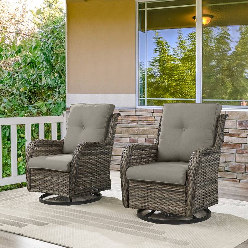 ArcoBay Wicker PE Rattan Outdoor Patio Swivel Glider Chairs with 4'' Olefin Cushions (2-Pack) - Gray Wicker - Gray