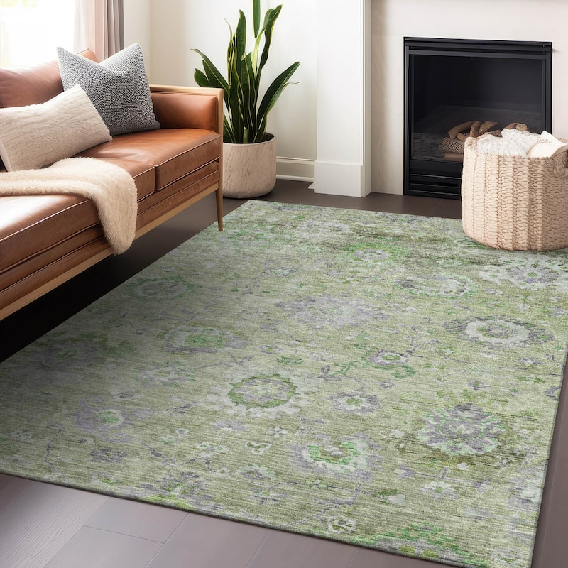 Machine Washable Indoor/ Outdoor Vintage Traditional Chantille Rug - Mint - 8' x 10'