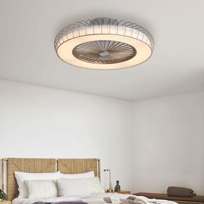 20-in Modern Gold Dimmable LED Flush Mounted Cage Smart Ceiling Fan with Remote and APP Control - 20-in W