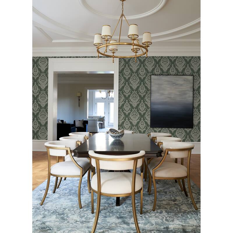 A-Street Prints Arlie Evergreen Botanical Damask Wallpaper