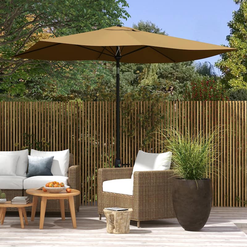 6.5' x 10' Rectangular Market Umbrella, Patio Outdoor Table Umbrella with Crank and Push Button Tilt, Coffee