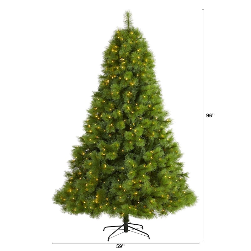 8’ Green Scotch Pine Artificial Christmas Tree, Clear LED Light - 8 Foot
