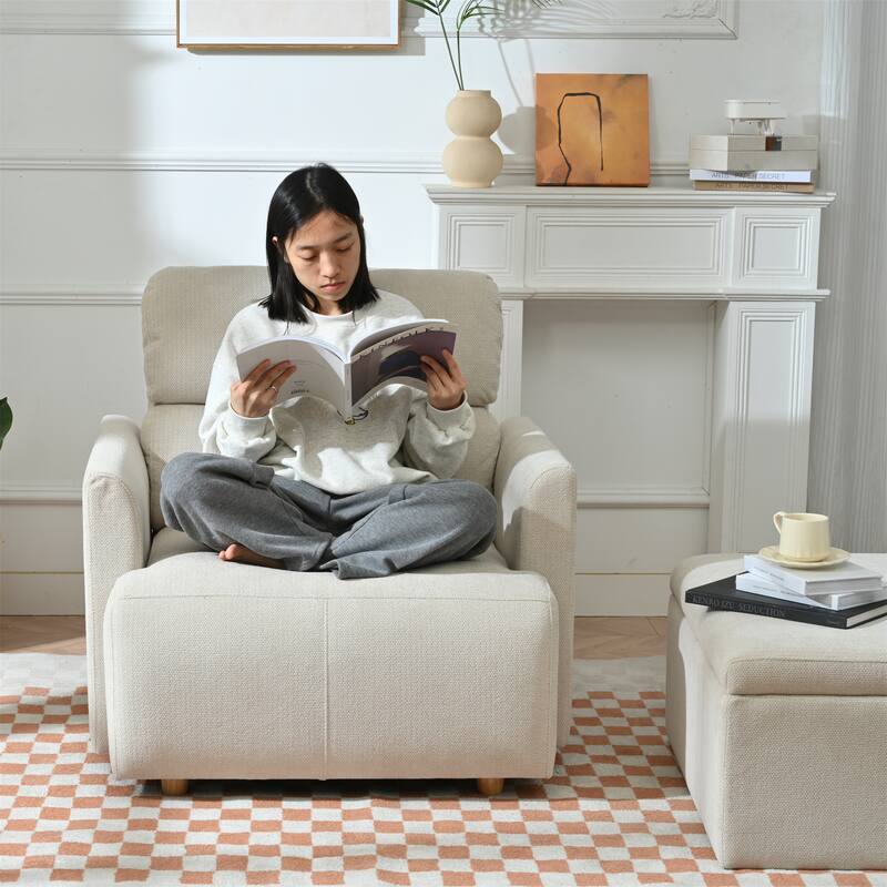 Mid-Century Wide & Deep Seat Accent Armchair with Srotage Ottoman