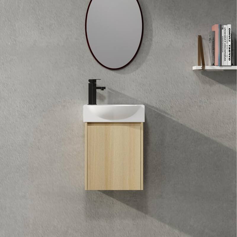 ARTCHIRLY 16/20/24/30/36 Inch Bathroom Vanity With Sink, Floating Bathroom Vanity With Soft Close Door - 16''W - Beige-Ceramic Sink