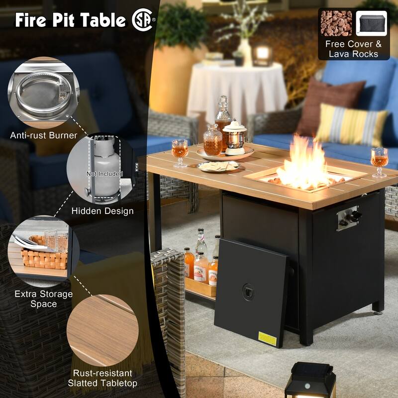 OVIOS 5-piece Patio Wicker Conversation Set With Fire Table