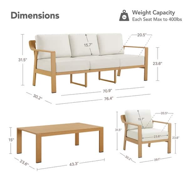 dimension image slide 3 of 15, Spruce & Spring Outdoor Patio Furniture Set Aluminum Sofa Accent Chair