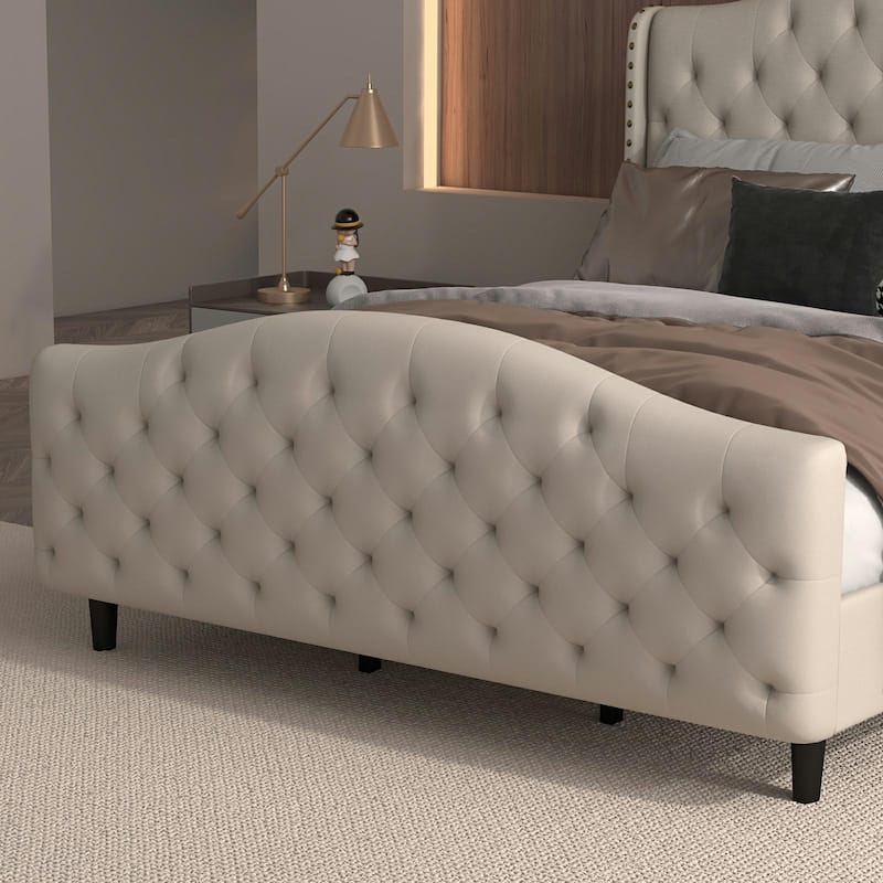 Velvet Upholstered Bed Frame with Headboard and Footboard