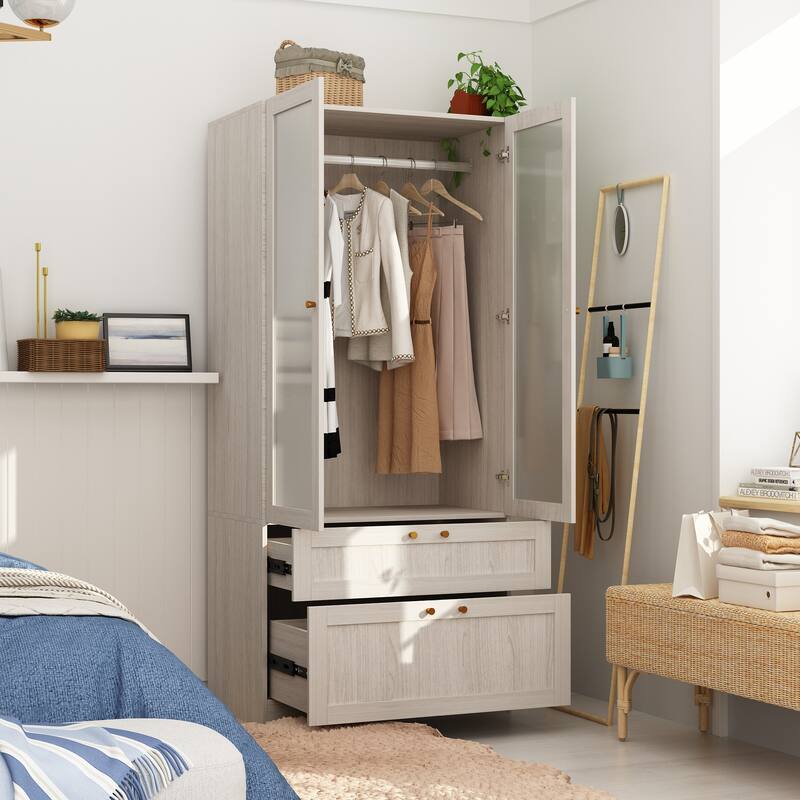 Modular Modern Glass Door Wardrobe:Storage Closet Solution Armoire