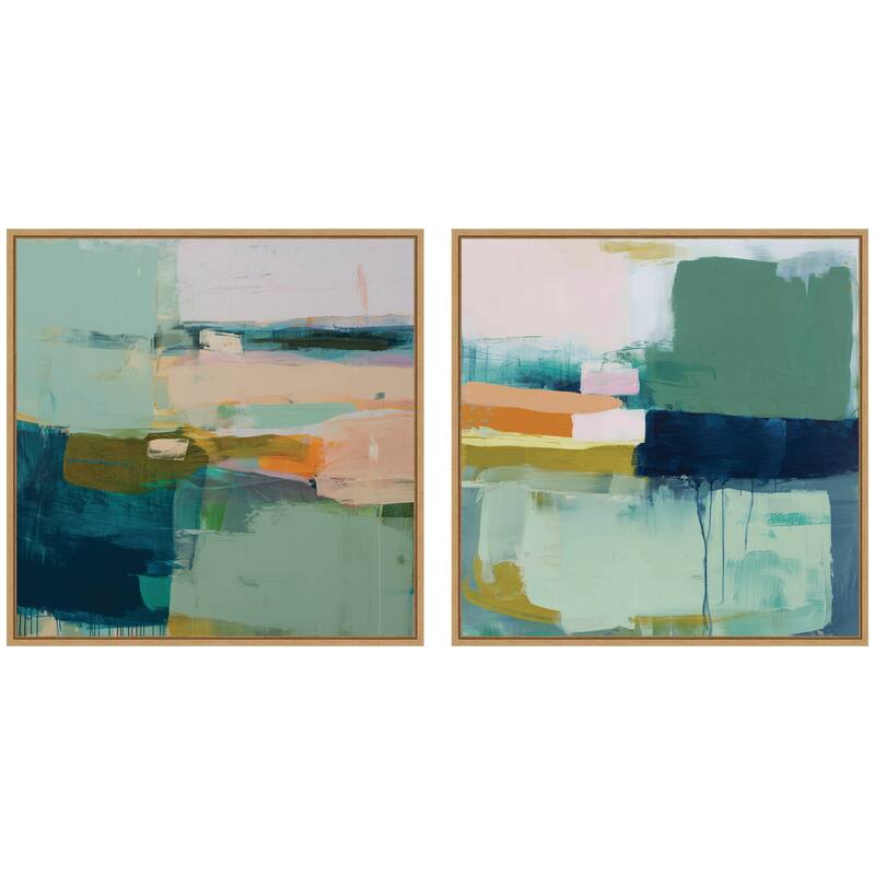 Kate and Laurel Color Block No. 1 & No. 2 2 Piece Framed Canvas Wall Art Set by Amy Lighthall - 2 Piece Set 30x30 - Natural