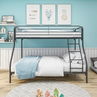 Black Twin-over-Full Metal Heavy Duty Bunk Bed, Easy Assembly with Enhanced Upper-Level Guardrail