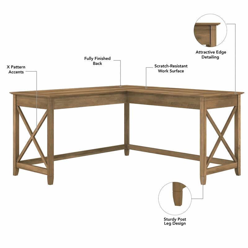Key West 60W L Shaped Desk with Mobile File Cabinet by Bush Furniture