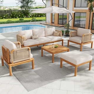 Christopher Knight Home - Emerson Outdoor 5-piece Acacia Wood and Rope Patio Sofa Set