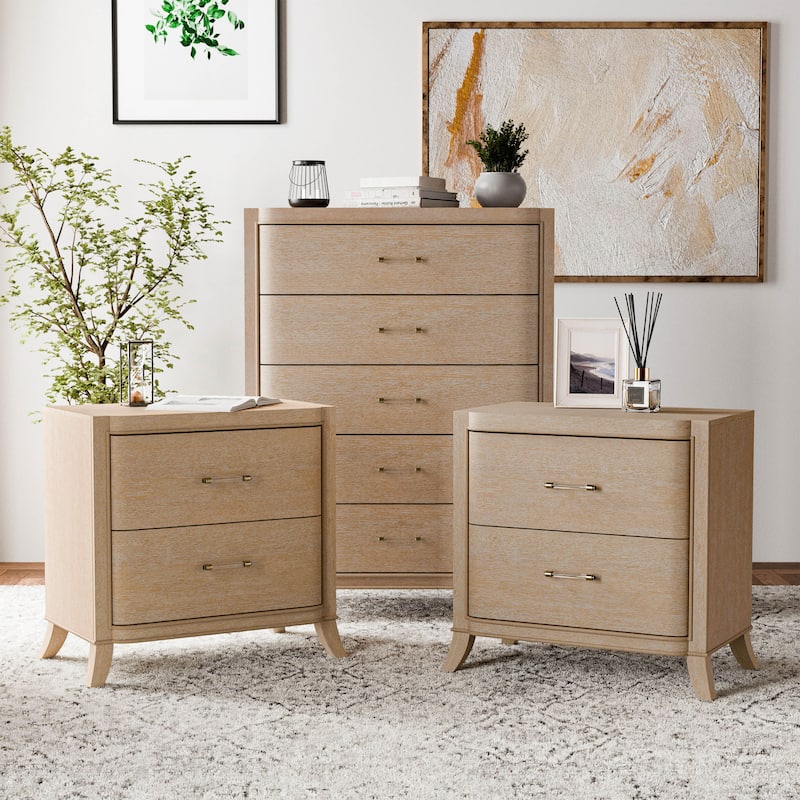 Furniture of America Kian Modern 3-Piece Natural Oak Solid Wood Chest and 2 Nightstand Bedroom Set - Natural Oak