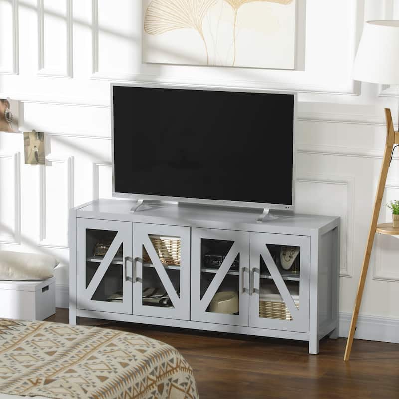 Gray 51" TV Stand with Adjustable Shelves & Glass Doors for TVs Up to 58"