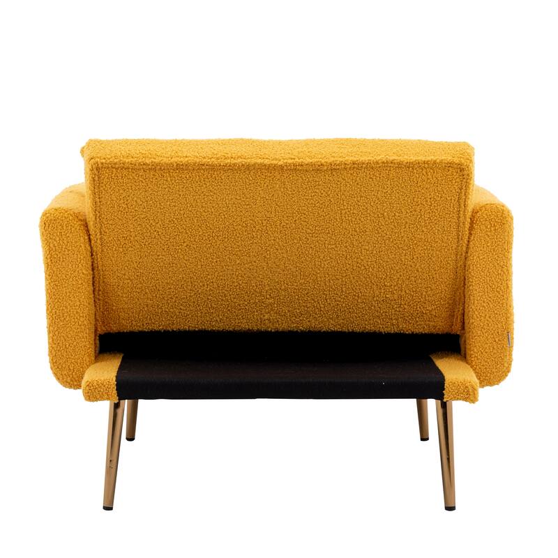 62'' L Chaise Lounge Indoor, Modern Teddy Fabric Sleeper Chair Bed for Living Room, Convertible Lounge Chair with Iron Legs