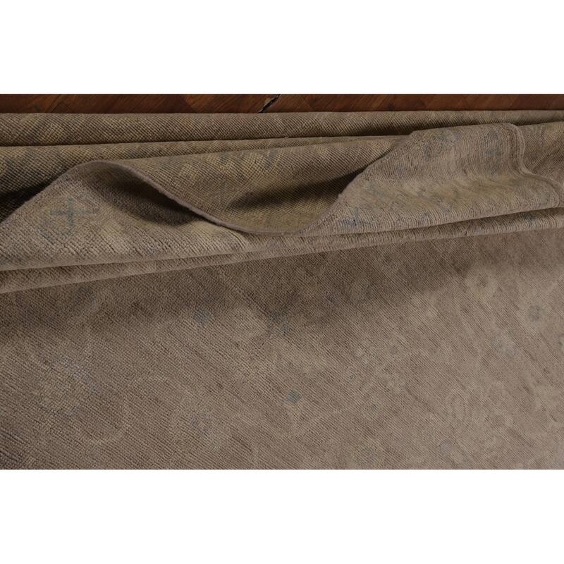 Vegetable Dye Oushak Turkish Rug Handmade Beige Wool Carpet - 8'0"x 9'11"
