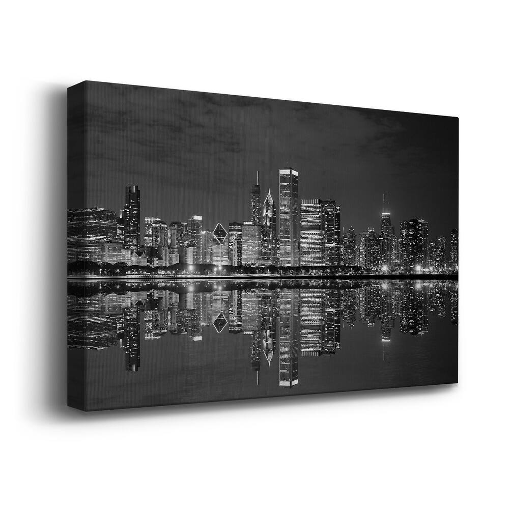 Chicago Panorama Black&White Premium Gallery Wrapped Canvas - Ready to Hang