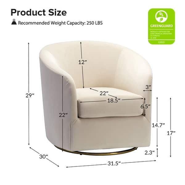 dimension image slide 1 of 12, Eleuterio Modern Velvet Curved Swivel Accent Barrel Chair with Metal Base by HULALA HOME