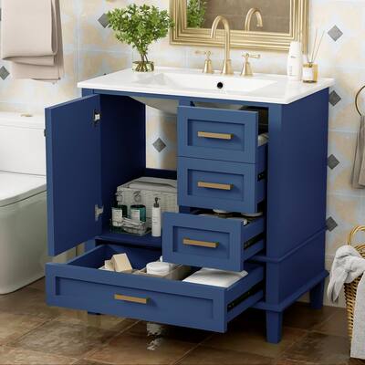 Bathroom Vanity, Ceramic Sink, Soft-Close Doors & Drawers, Solid Wood Frame, Zinc Alloy Handles, and Waterproof Finish